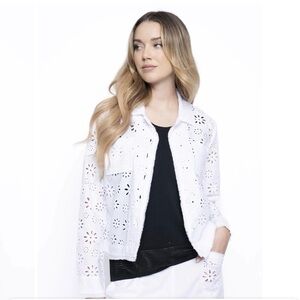 Picadilly Cotton & Linen White Eyelet Women's Jacket - Size XS
